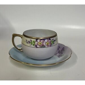 Vintage Meito China demitasse/tea cup and saucer, hand-painted, made in Japan